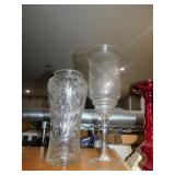 TALL 12" CUT GLASS VASE AND ETCHED PEDESTAL