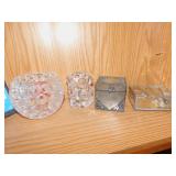 TWO CANDLE HOLDERS AND TWO TRINKET BOXES