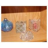 PAPERWEIGHT, TWO CANDLE HOLDERS GLASS BALL