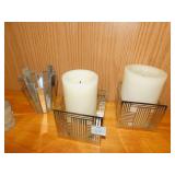 CUTE CANDLE HOLDERS; TWO MATCHING WITH CANDLES