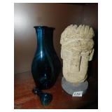 STONE STATUE & ETCHED DECANTER