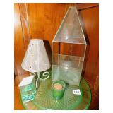 GREEN TRAY, LAMP, ETC.