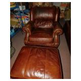 LEATHER CHAIR WITH MATCHING OTTOMAN; DREXEL