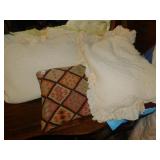 TWO PILLOWS AND DECORATIVE PILLOWS