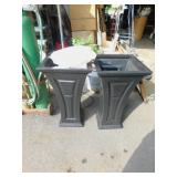 TWO PLASTIC PLANTERS 28 1/2" H WITH TOPSOIL