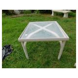 GLASS TOP TABLE WITH METAL FRAME; 19"H 24"X27"