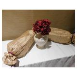 TWO DECORATIVE BOLSTERS; LENOX VASE WITH