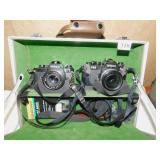 NIKON FE2; NIKON EM; BOTH CAMERAS IN BIG CASE;