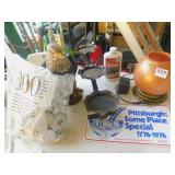 GLASS LAMP, TEA LIGHTS, EAGLE HAS CHIPPED BEAK