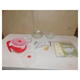 PRESSED GLASS BOWLS, MICROWAVE COVERS, PLASTIC