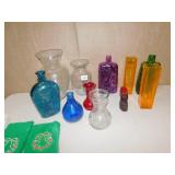 ASSORTED VASES; CHRISTMAS TEA TOWELS