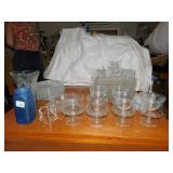 SNACK TRAY; VASE; ASSORTED GLASSES; ETCHED PLATES