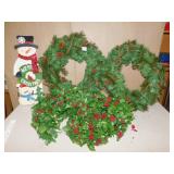 TWO WREATHS; SNOWMAN SIGN; GARLIN
