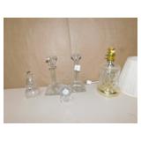 WATERFORD CLOCK, ETCHED CANDLE STICK, BELL,