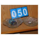2 GLASS BOWLS, 2 GLASS BALLS, BIRDS