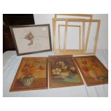 NEEDLE POINT CAT, RAISED PICTURES, PINE FRAMES
