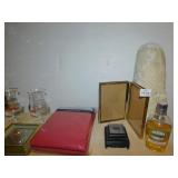 GLASSES, VINYL TABLECLOTH, TINS, LIGHT UP