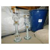 2 MIRRORED BASE CANDLE HOLDERS & WASTE CAN
