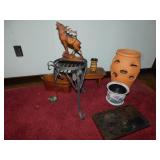 STRAWBERRY POT, WOOD STAND, VASES, METAL PLANTER