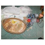 UNUSUAL WOVEN TRAY, LAMP, ETC.