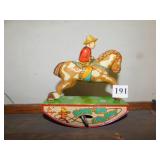 ANTIQUE RED RANGER WIND UP WORKING RIDE EM COWBOY