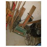 OLD HOSE REEL; METAL SPREADER; ELECTRIC WEED