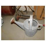 GALVANIZED WATER CAN; VINTAGE GRASS CUTTER;