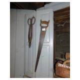 HAND SAW, PIPE WRENCH, VINTAGE TOOLS