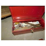 TOOLBOX FILLED WITH TOOLS SUCH AS PIP RANT; SAW;
