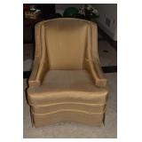 GOLD COUNCILL ARMCHAIRS W/ GOLD PIPING AND ACCENT