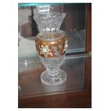 BOHEMIAN ETCHED GLASS VASE W/ ENAMELED OVERLAY 8"