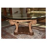 OVAL GLASS TOP COFFEE TABLE - LARGE PAW FEET 51.5