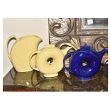 HALL YELLOW AND BLUE TEA POTS, WATER PITCHER