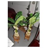 TWO BAMBOO PLANTERS W/ SILK FLOWERS 41" H