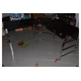 61" X 61" CHROME DESK W/ BLACK GLASS TOP