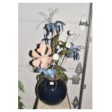 BLACK GLASS PLANTER W/ SILK FLOWERS