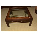 HENREDON COFFEE TABLE GLASS ETCHED TOP 37" X 37"