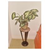 FAUX MARBLE TOP FERN STAND W/ ARTIFICIAL PLANT
