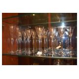ROSCHER ETCHED GLASSES 12 AND 2 CHAMPAGNE GLASSES