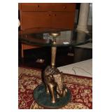 ROUND GLASS TOP METAL BASE ELEPHANT 24" H X 23"