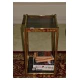 BRASS TWO TIER LAMP TABLE 24" H X 12" SQUARE TOP