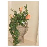 URN DOUBLE HANDLE W/ SILK FLOWERS AND IVY