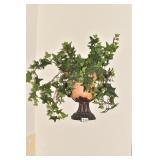 FLAT WALL URN W/ SILK FLOWERS 10" H X 9" W