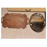TEAK TRAY W/ WOOD HANDLES, OVAL TRAY
