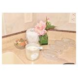 CANDLE CRYSTAL 4 DISHES, FLOWERS ETC.,