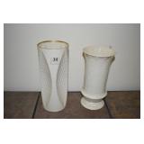 2 LENOX VASES PINCHED DESIGN 10IN H