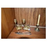 BRASS CANDLE STICKS, TAPER CANDLES