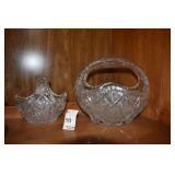 PRESSED GLASS HANDLED BASKETS X2