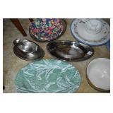 MILK GLASS BOWLS AND SPOONS, BREADBASKET DOUBLE