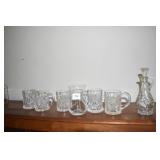 TUMBLERS & 3 COFFEE MUGS, CRUET